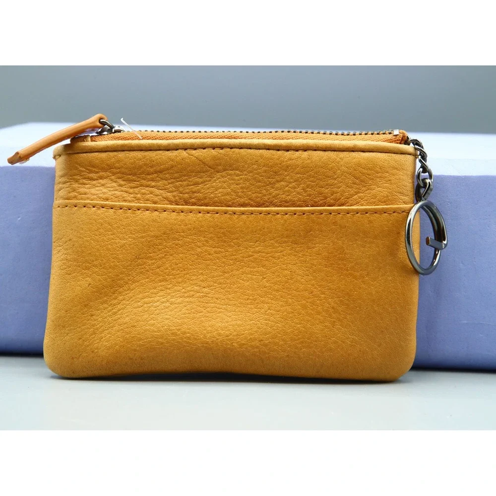 Kenneth Cole New York Mustard Yellow Leather Coin Purse Key Ring Pouch RN81633